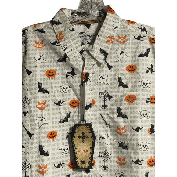 Eighth Avenue Halloween Shirt Mens Size S Slim Fit Ghosts Pumpkins Bats Print - Picture 2 of 7